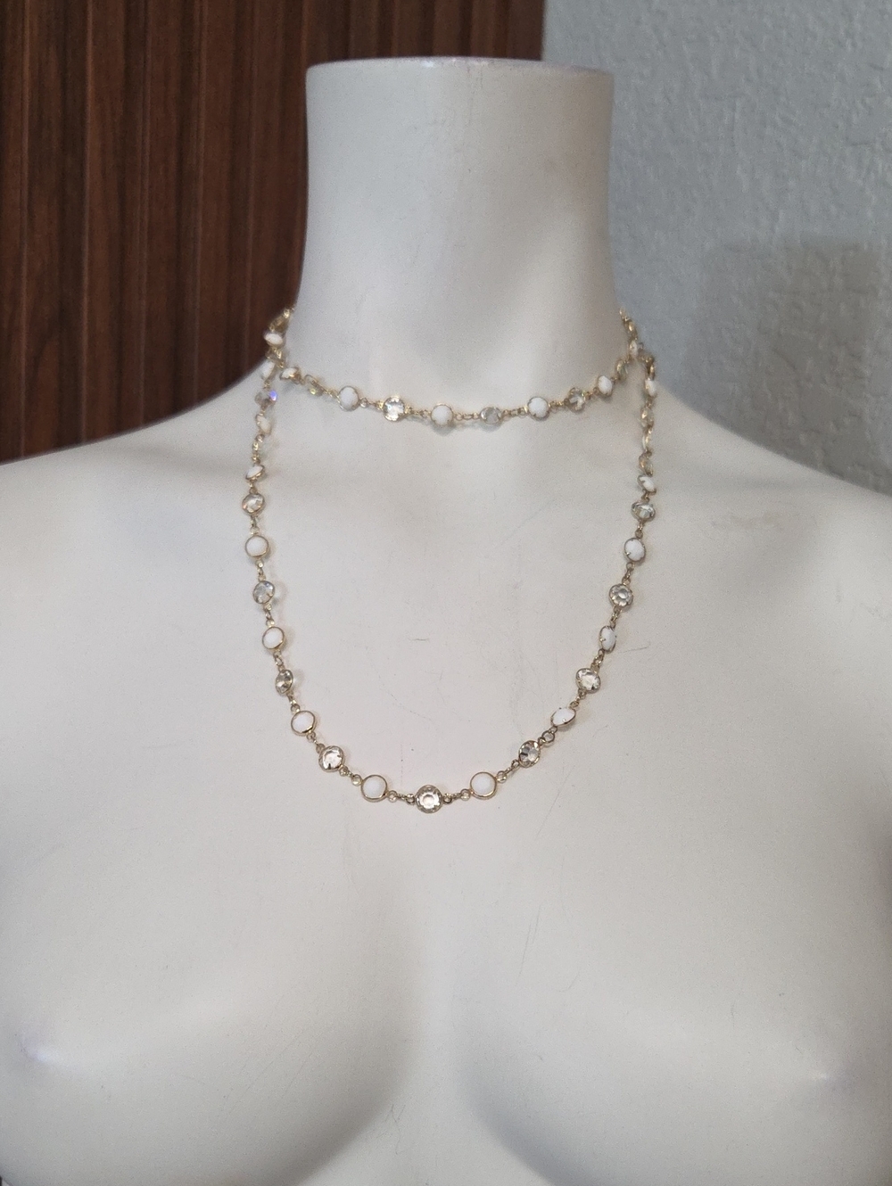 Layered Gold-Tone Crystal Link Necklace in Gold [069]